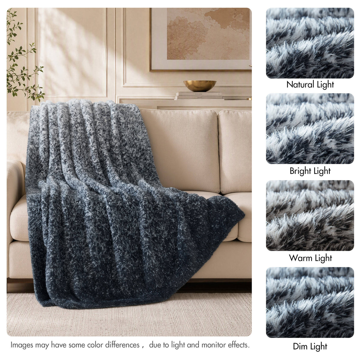 Ombre Knit Faux Fur Gradient Throw