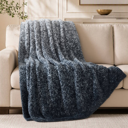Ombre Knit Faux Fur Gradient Throw