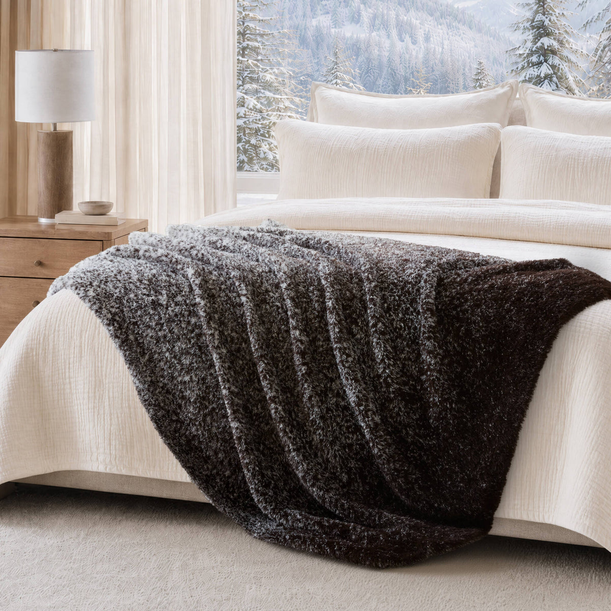 Ombre Knit Faux Fur Gradient Throw
