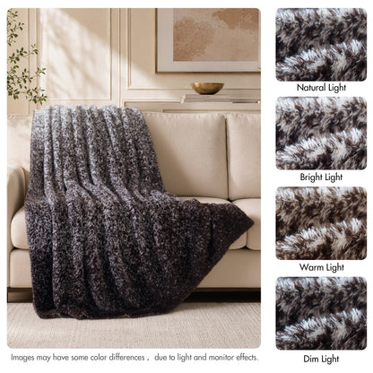Ombre Knit Faux Fur Gradient Throw