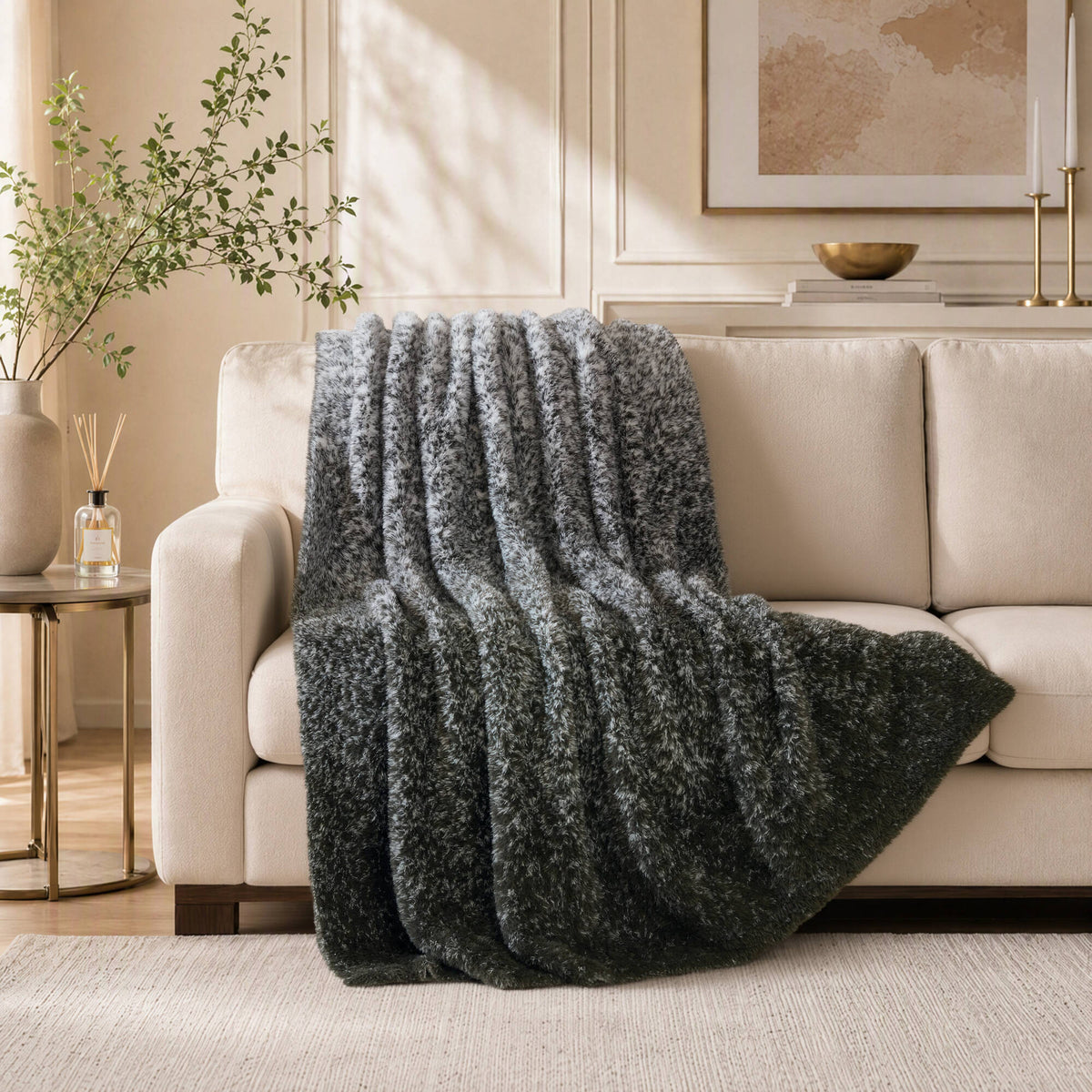 Ombre Knit Faux Fur Gradient Throw