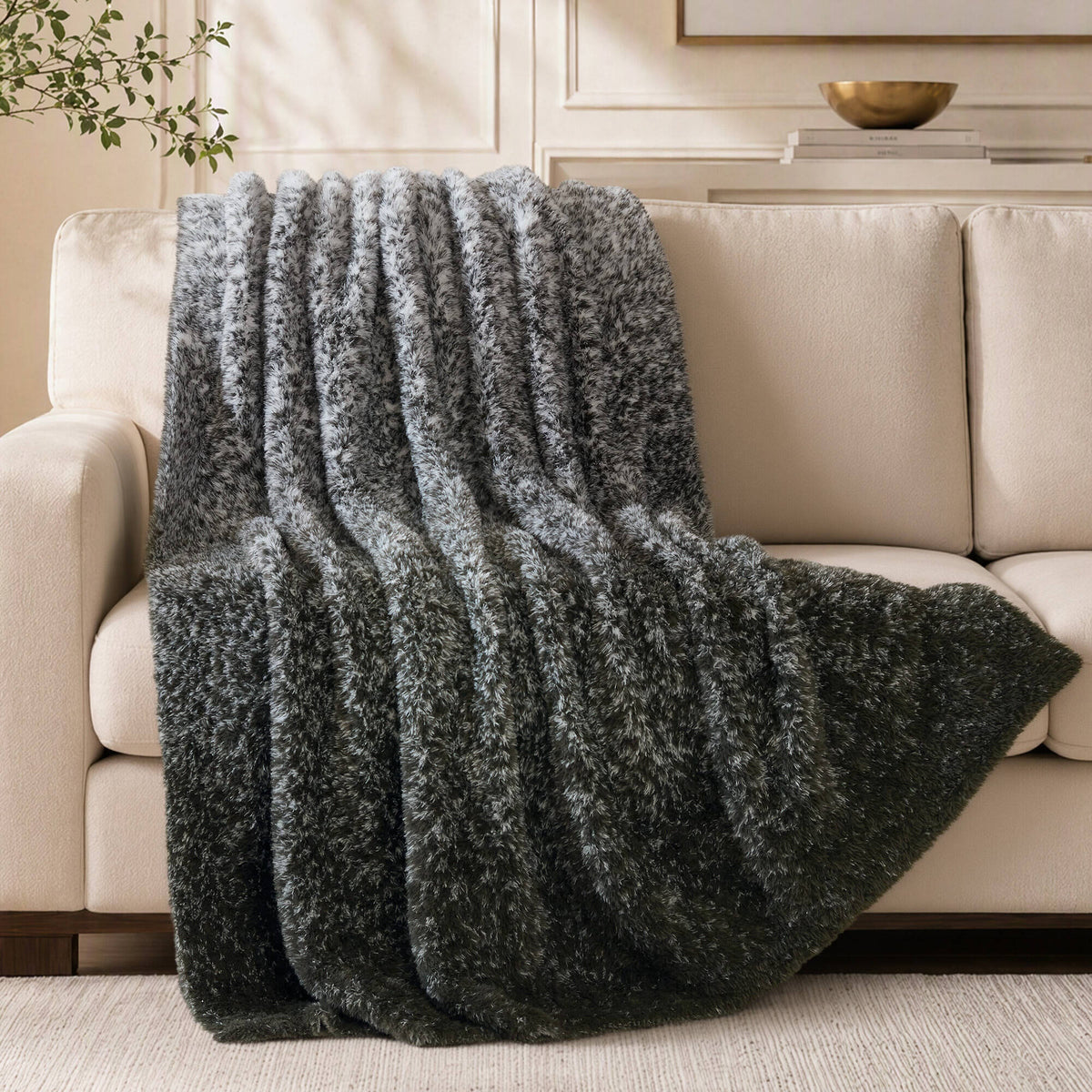 Ombre Knit Faux Fur Gradient Throw