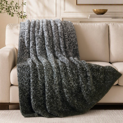 Ombre Knit Faux Fur Gradient Throw