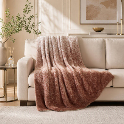 Ombre Knit Faux Fur Gradient Throw