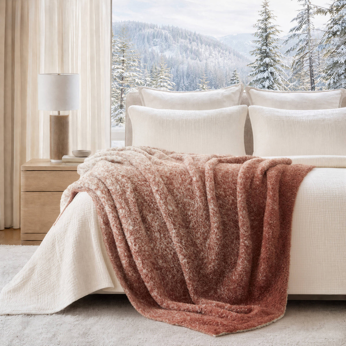 Ombre Knit Faux Fur Gradient Throw