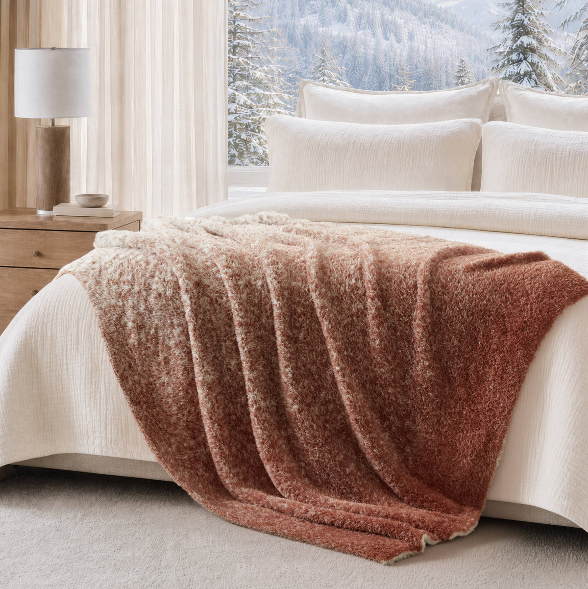 Ombre Knit Faux Fur Gradient Throw