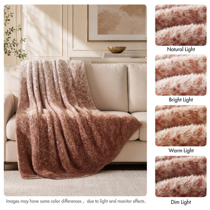 Ombre Knit Faux Fur Gradient Throw
