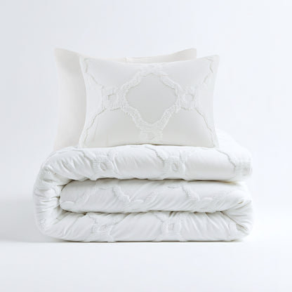 Pacey 3 Piece Tufted Cotton Chenille Geometric Duvet Cover Set