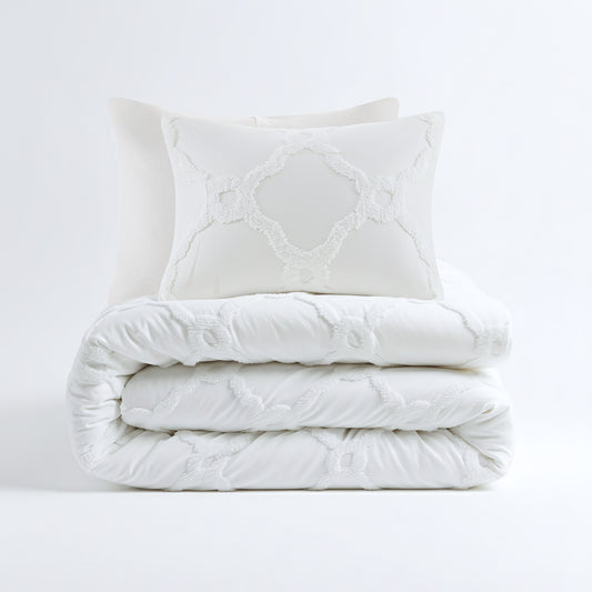 Pacey 3 Piece Tufted Cotton Chenille Geometric Duvet Cover Set