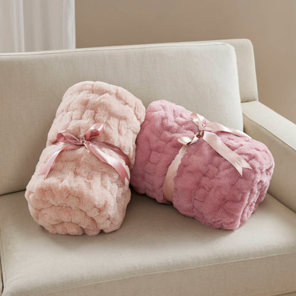 Ultra Soft Ruched Faux Fur Throw Blanket