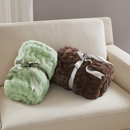 Ultra Soft Ruched Faux Fur Throw Blanket