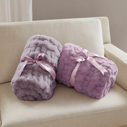 Ultra Soft Ruched Faux Fur Throw Blanket