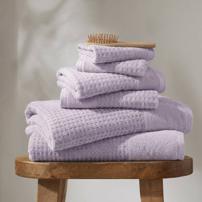 Spa Waffle Cotton Waffle Jacquard Antimicrobial Bath Towel 6-Piece Set