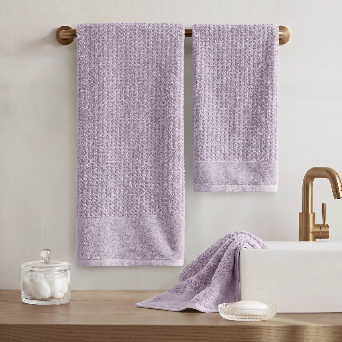 Spa Waffle Cotton Waffle Jacquard Antimicrobial Bath Towel 6-Piece Set