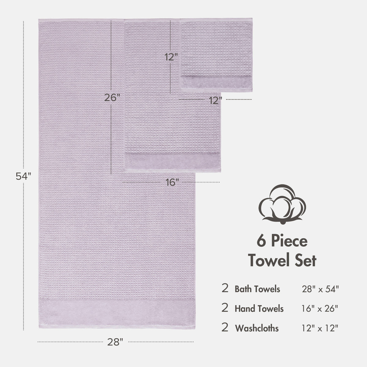 Spa Waffle Cotton Waffle Jacquard Antimicrobial Bath Towel 6-Piece Set