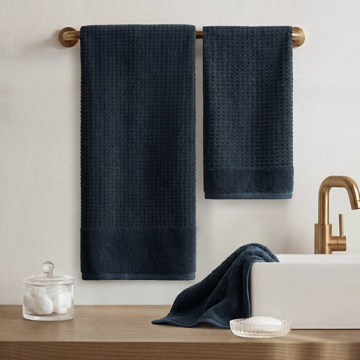 Spa Waffle Cotton Waffle Jacquard Antimicrobial Bath Towel 6-Piece Set