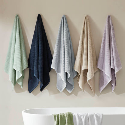 Spa Waffle Cotton Waffle Jacquard Antimicrobial Bath Towel 6-Piece Set
