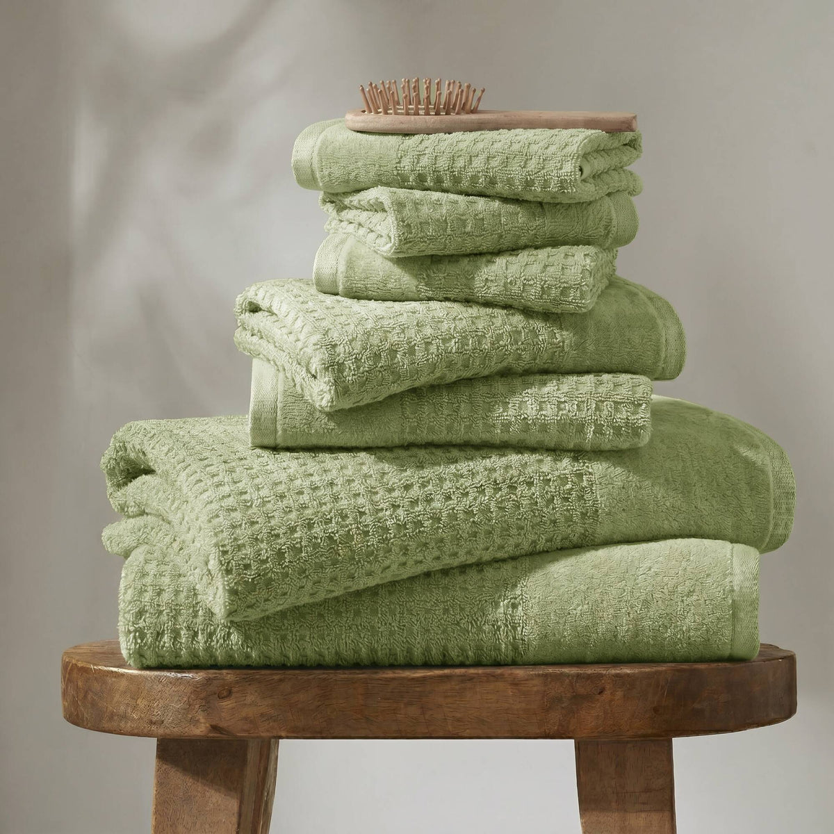 Spa Waffle Cotton Waffle Jacquard Antimicrobial Bath Towel 6-Piece Set