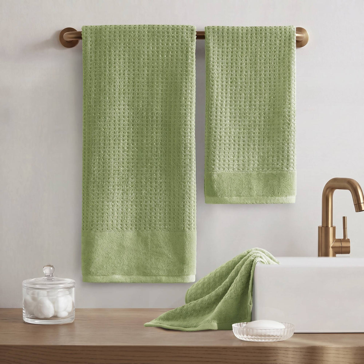 Spa Waffle Cotton Waffle Jacquard Antimicrobial Bath Towel 6-Piece Set