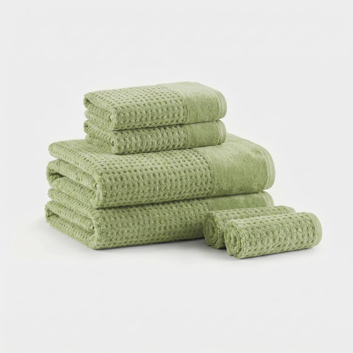 Spa Waffle Cotton Waffle Jacquard Antimicrobial Bath Towel 6-Piece Set