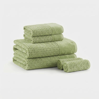 Spa Waffle Cotton Waffle Jacquard Antimicrobial Bath Towel 6-Piece Set