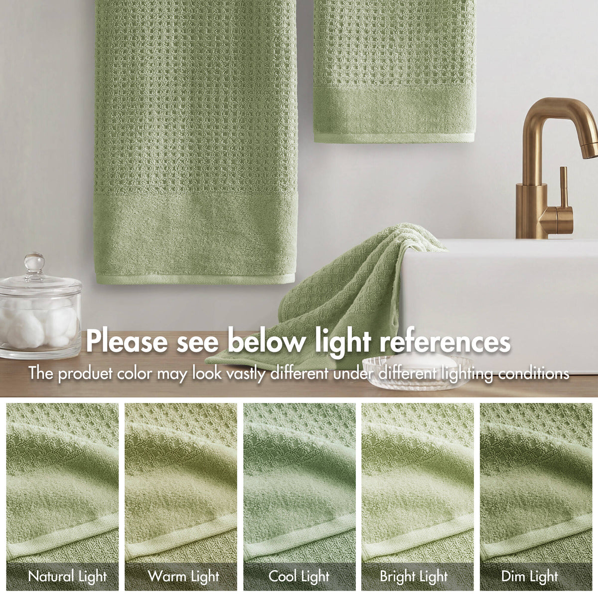 Spa Waffle Cotton Waffle Jacquard Antimicrobial Bath Towel 6-Piece Set