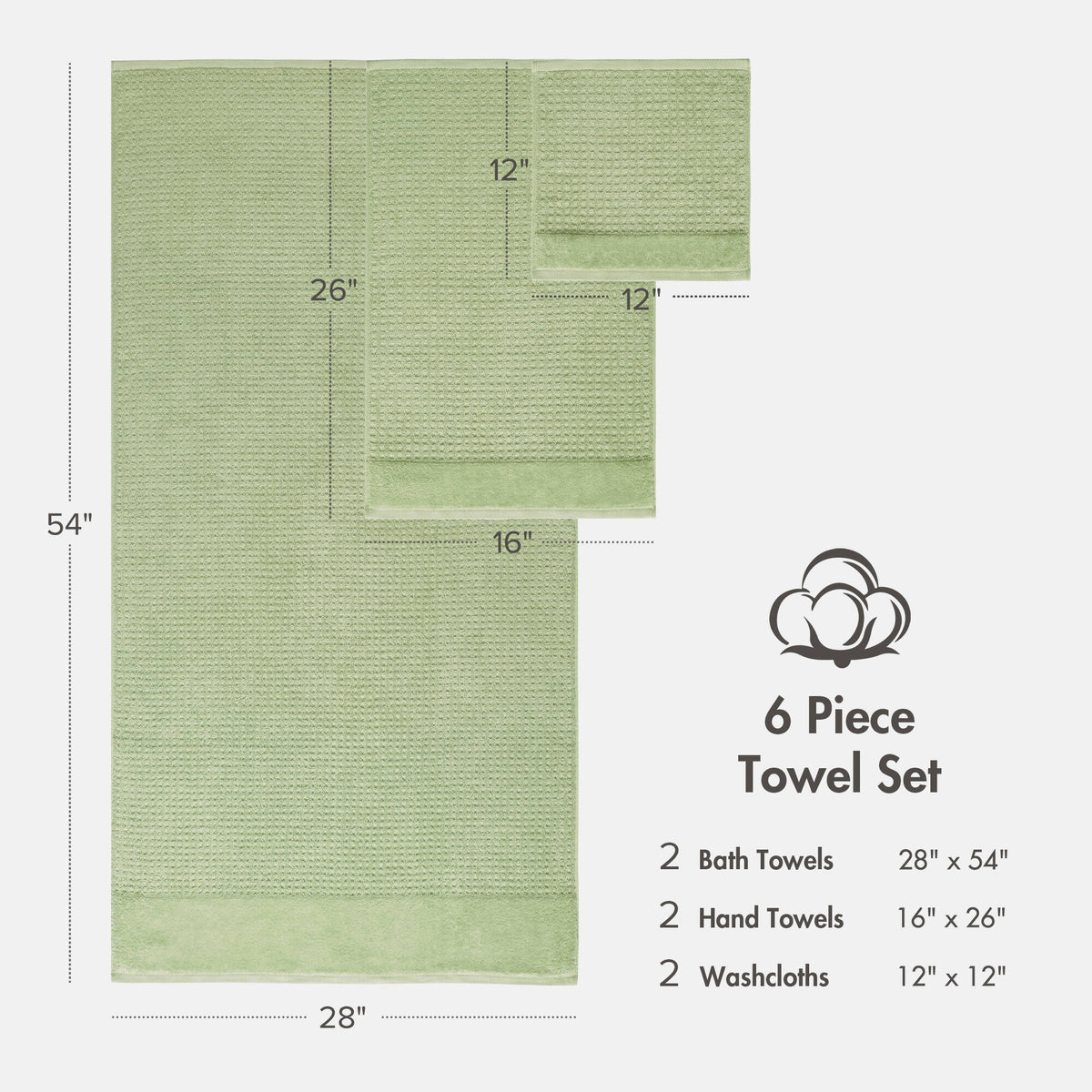 Spa Waffle Cotton Waffle Jacquard Antimicrobial Bath Towel 6-Piece Set