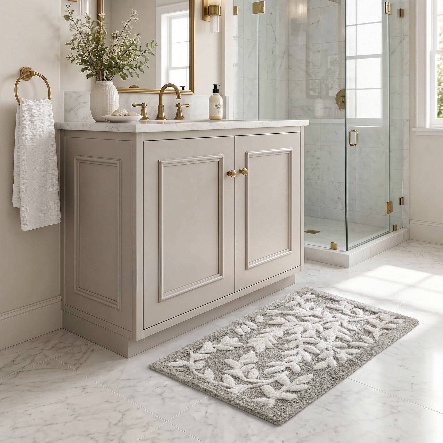 Serene Cotton Floral Tufted Bath Rug