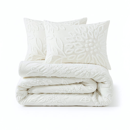 Veronica 3-Piece Tufted Cotton Chenille Floral Duvet Cover Set