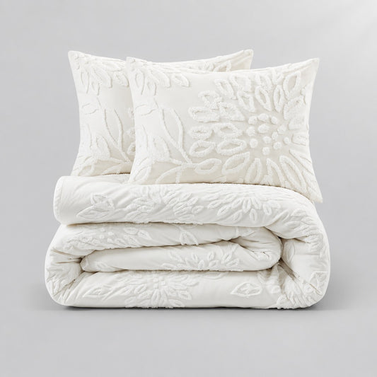 Veronica 3-Piece Tufted Cotton Chenille Floral Duvet Cover Set