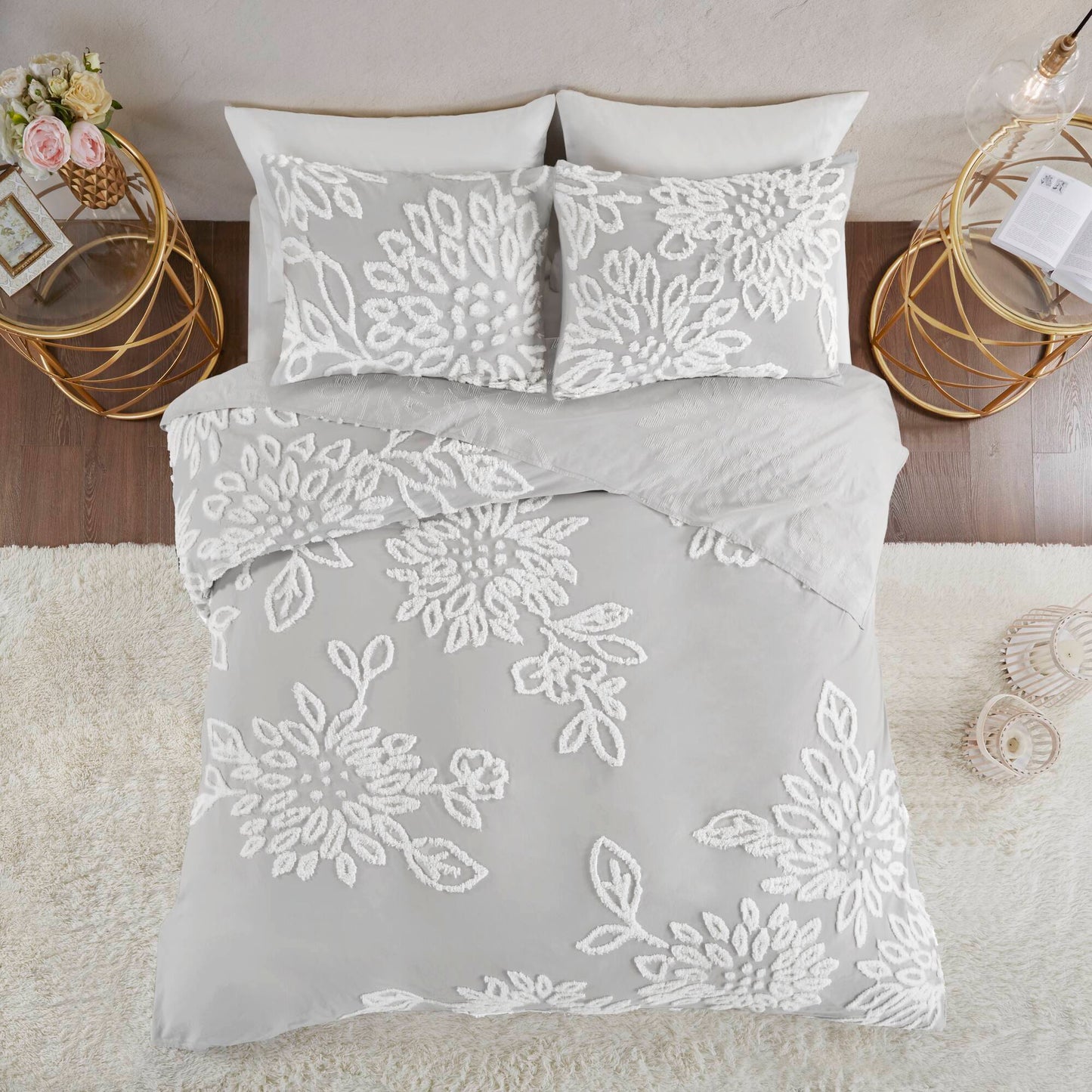 Veronica 3 Piece Tufted Cotton Chenille Floral Comforter Set