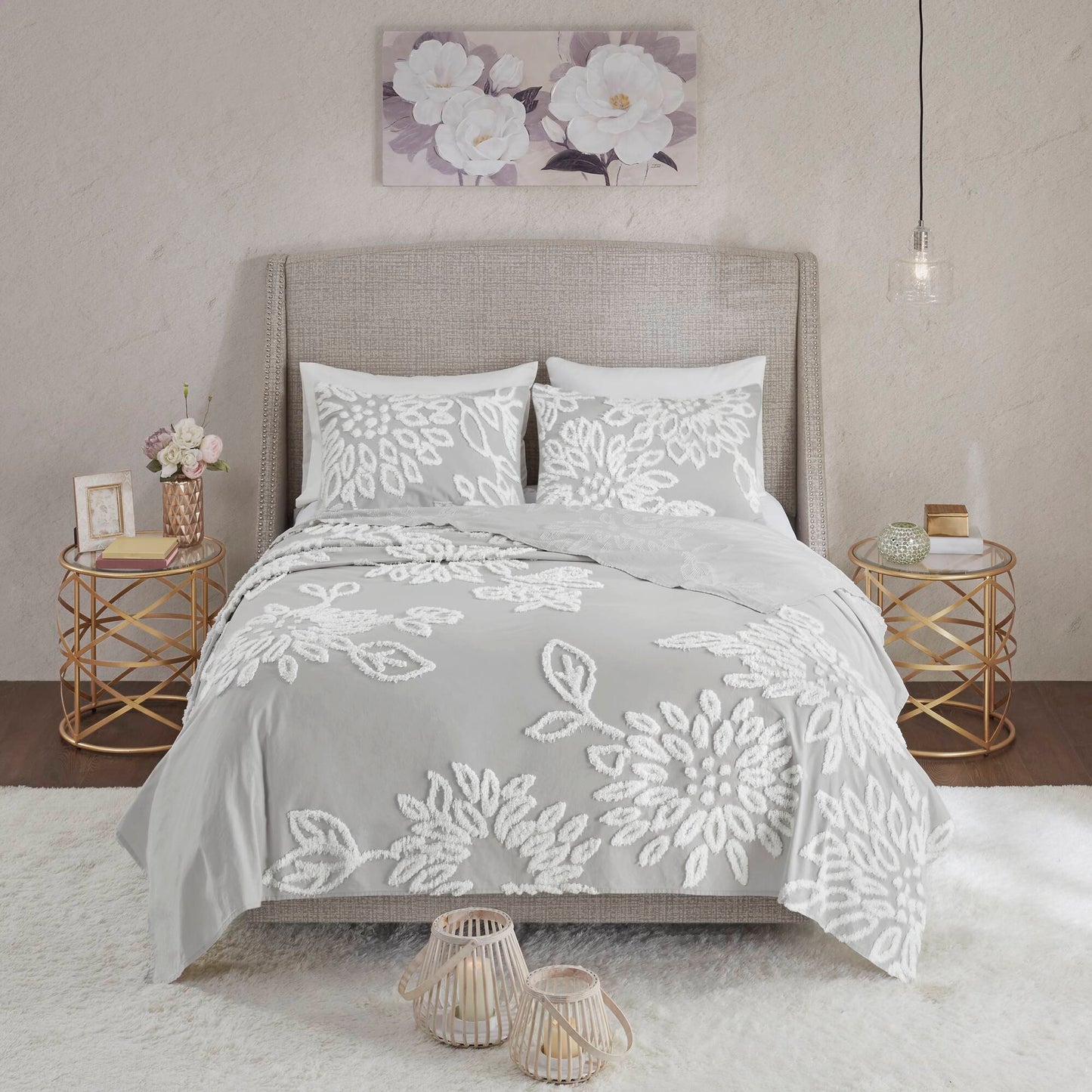 Veronica 3 Piece Tufted Cotton Chenille Floral Comforter Set