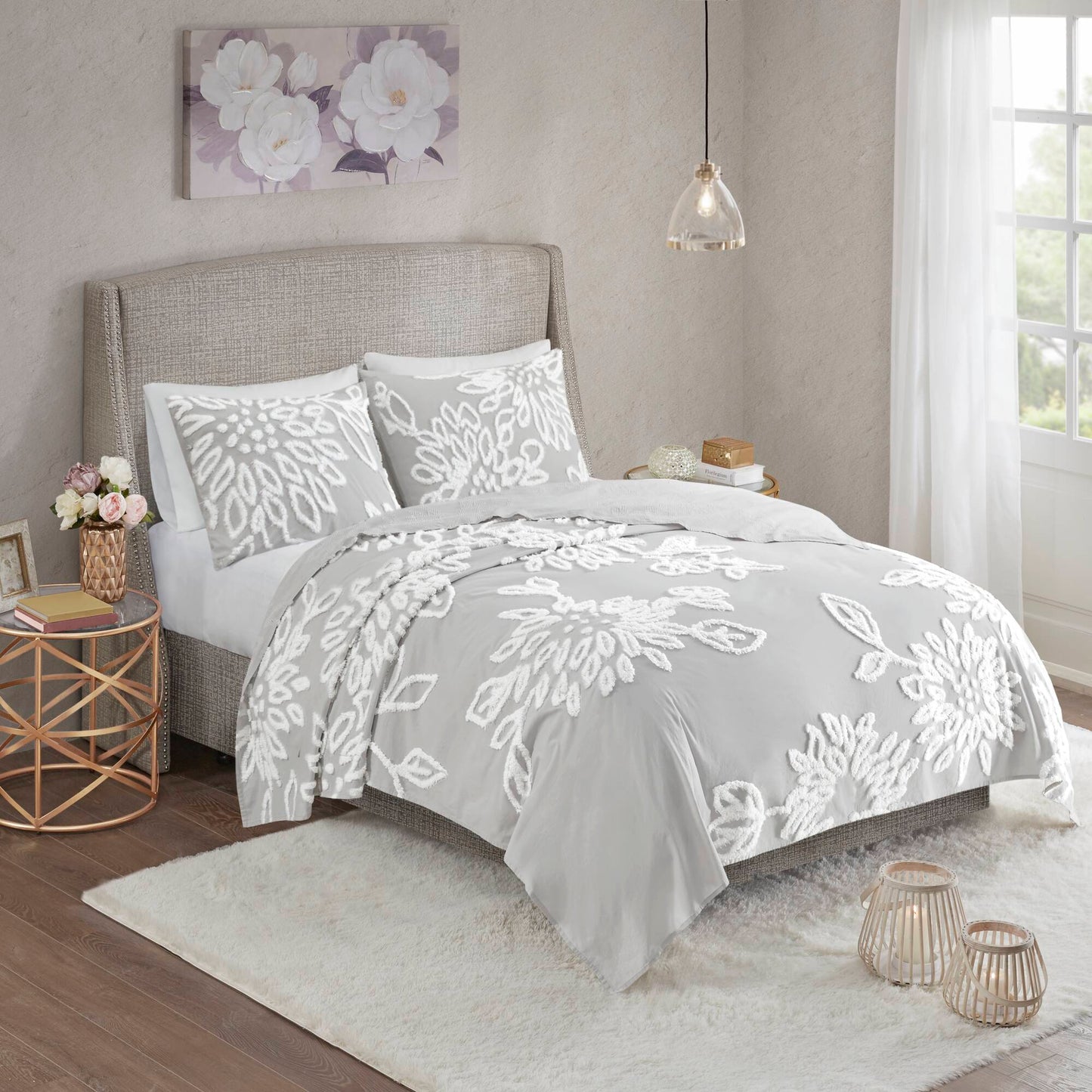 Veronica 3 Piece Tufted Cotton Chenille Floral Comforter Set
