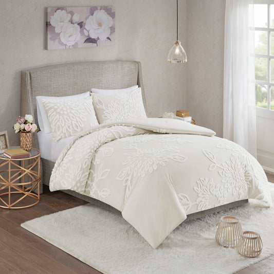 Veronica 3-Piece Tufted Cotton Chenille Floral Comforter Set