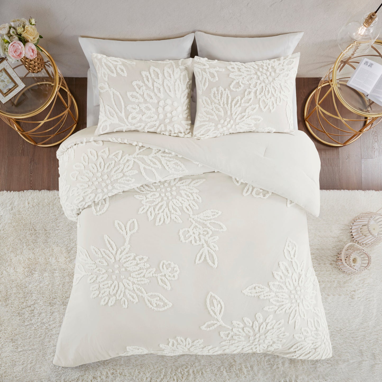 Veronica 3 Piece Tufted Cotton Chenille Floral Comforter Set