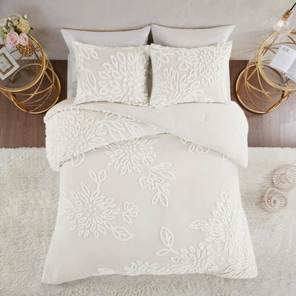 Veronica 3 Piece Tufted Cotton Chenille Floral Comforter Set