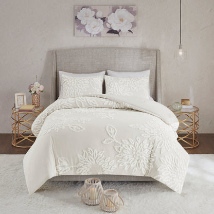 Veronica 3 Piece Tufted Cotton Chenille Floral Comforter Set