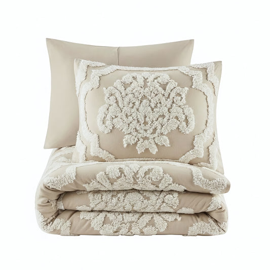Viola 3-Piece Tufted Cotton Chenille Damask Duvet Cover Set