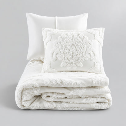 Viola 3-Piece Tufted Cotton Chenille Damask Duvet Cover Set