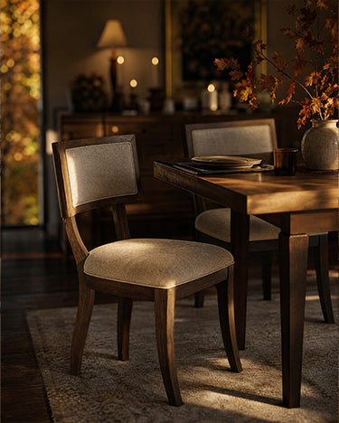 Marie Upholstered Split Back Dining Chairs With Curved Wood Frame Set of 2