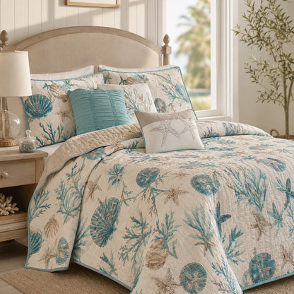 Pebble Beach 6-Piece Cotton Sateen Quilt Set with Throw Pillows