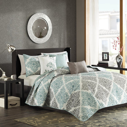 Claire 6-Piece Printed Quilt Set with Throw Pillows