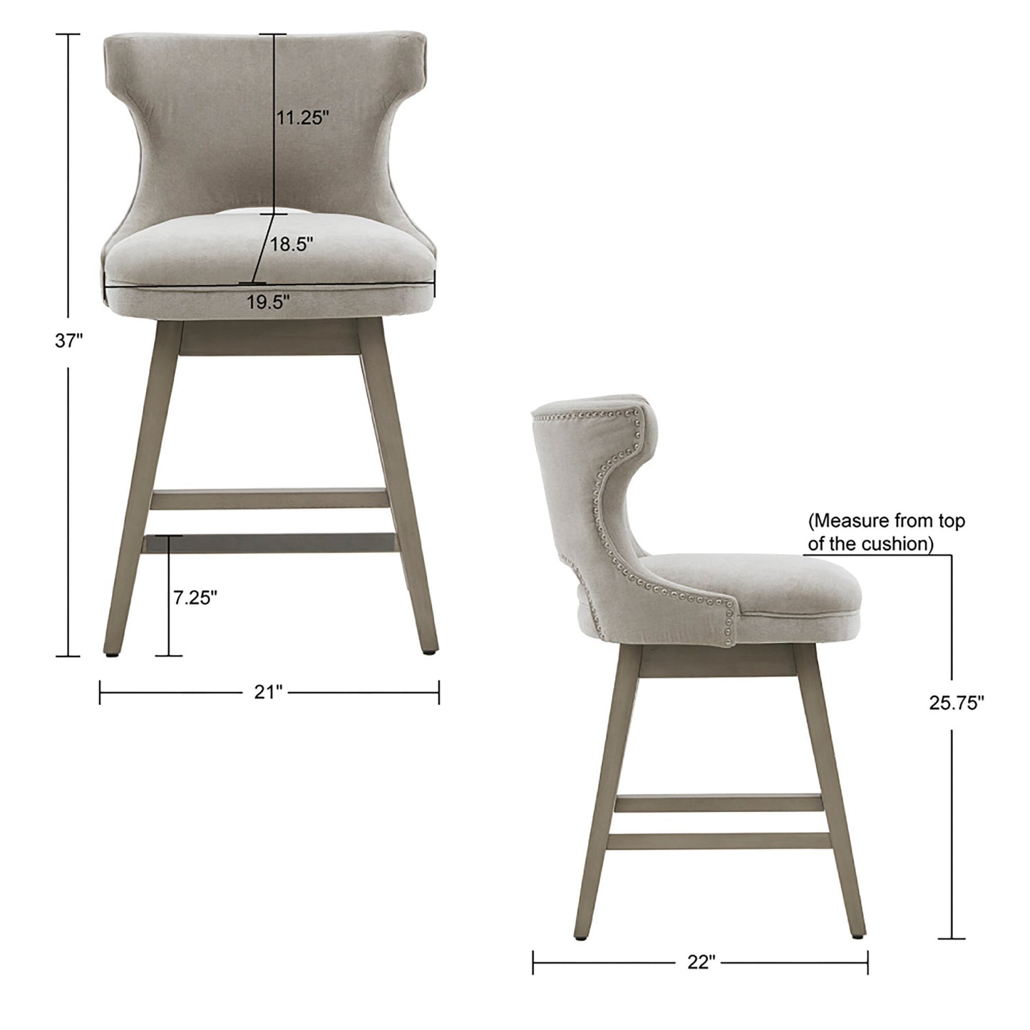 Emmett 360-degree swivel counter stool with nailheads