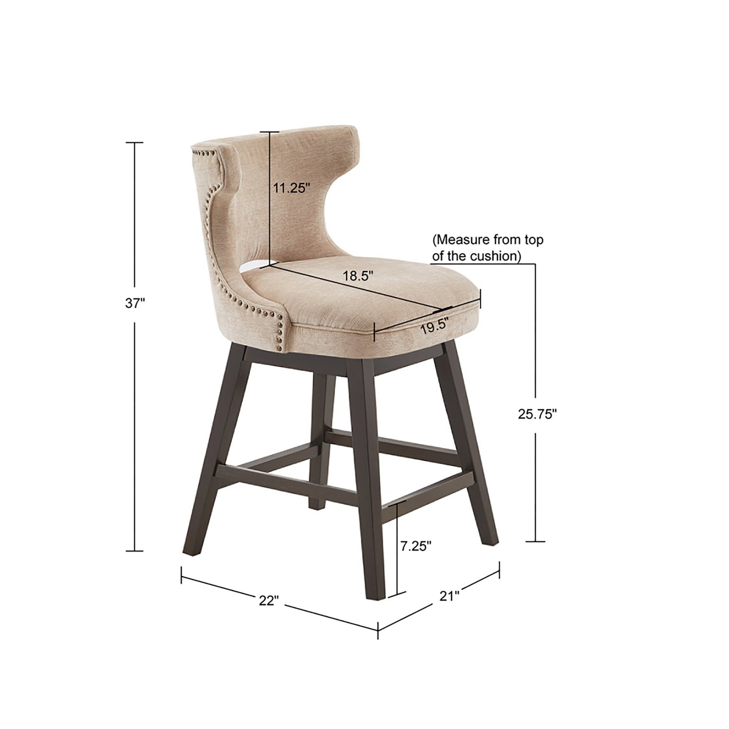 Emmett 360-degree swivel counter stool with nailheads