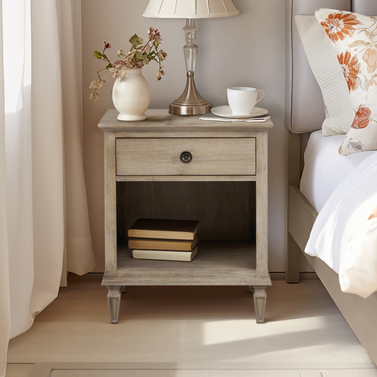 Victoria one-drawer wood nightstand with shelf