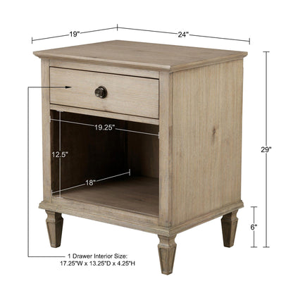 Victoria one-drawer wood nightstand with shelf