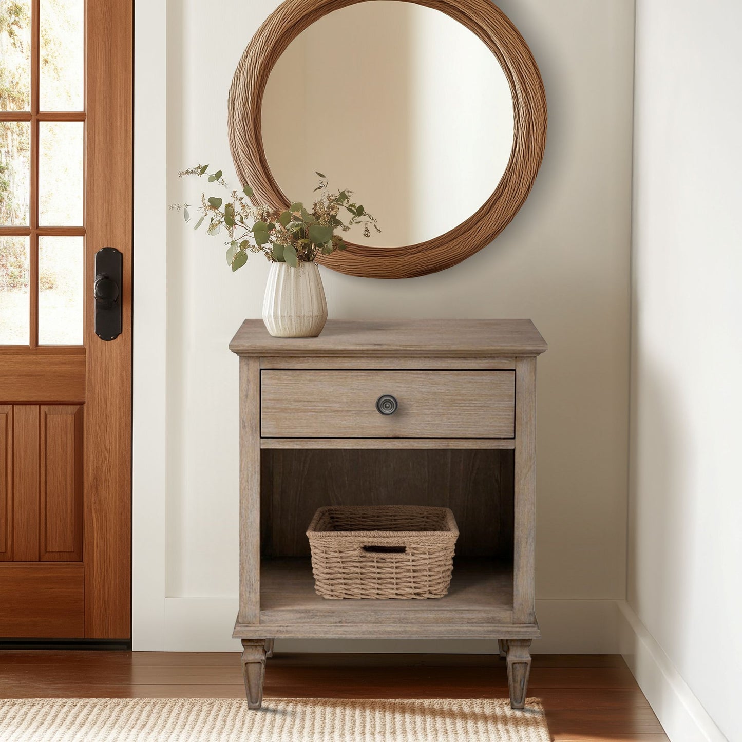 Victoria one-drawer wood nightstand with shelf