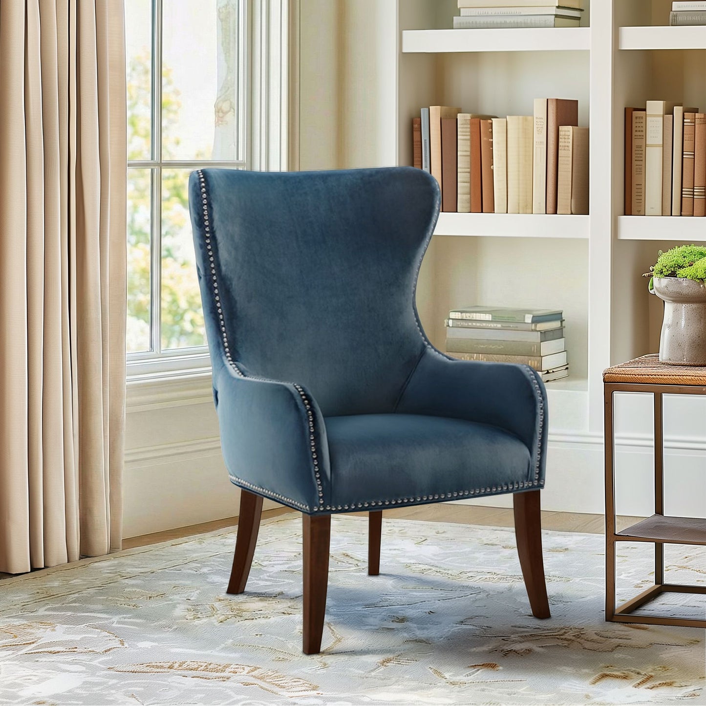 Hancock Button Tufted Wingback Accent Chair with Nailhead Trim