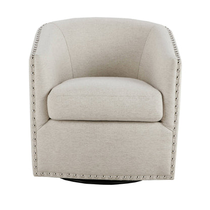 Tyler Upholstered Swivel Barrel Chair with Nailheads