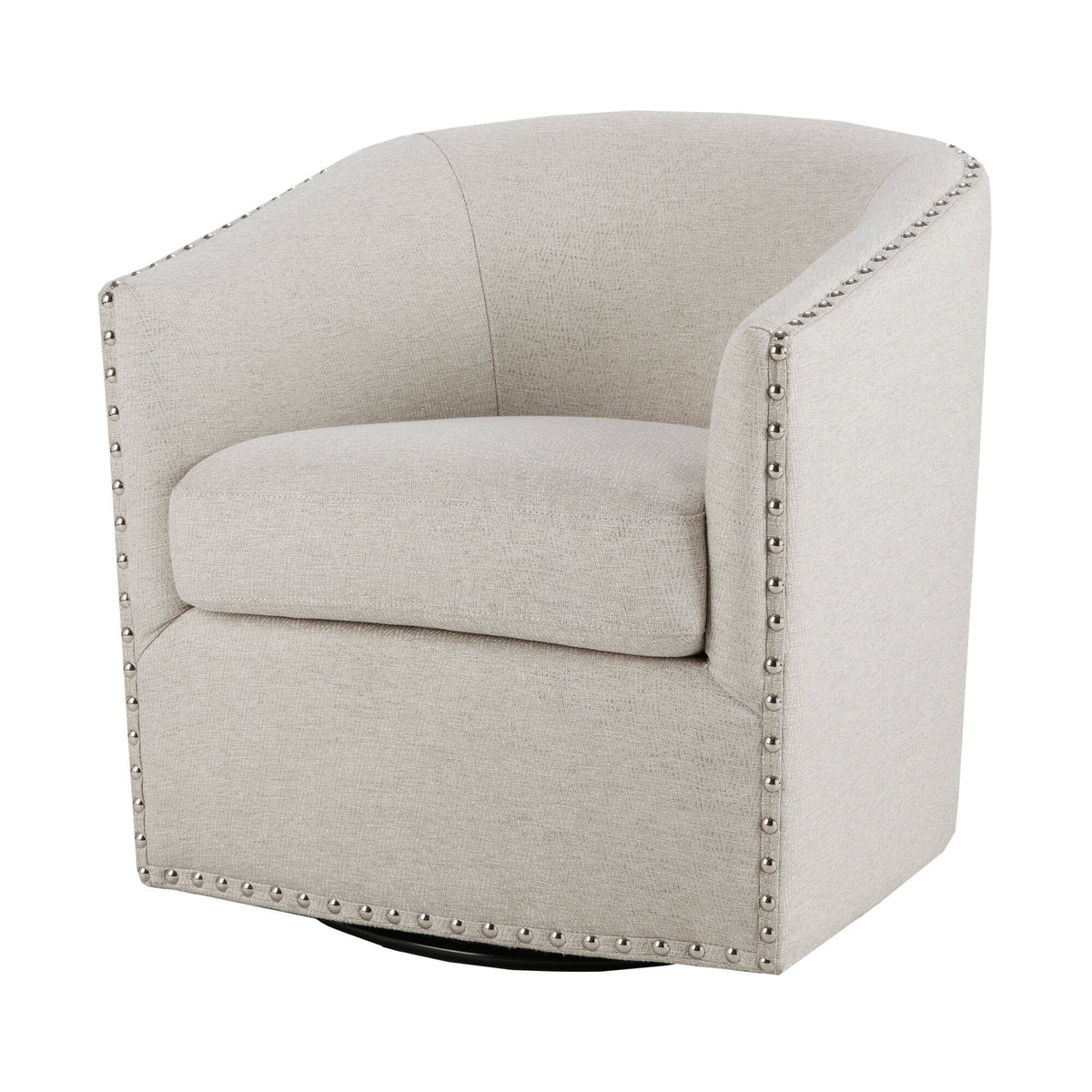Tyler Upholstered Swivel Barrel Chair with Nailheads